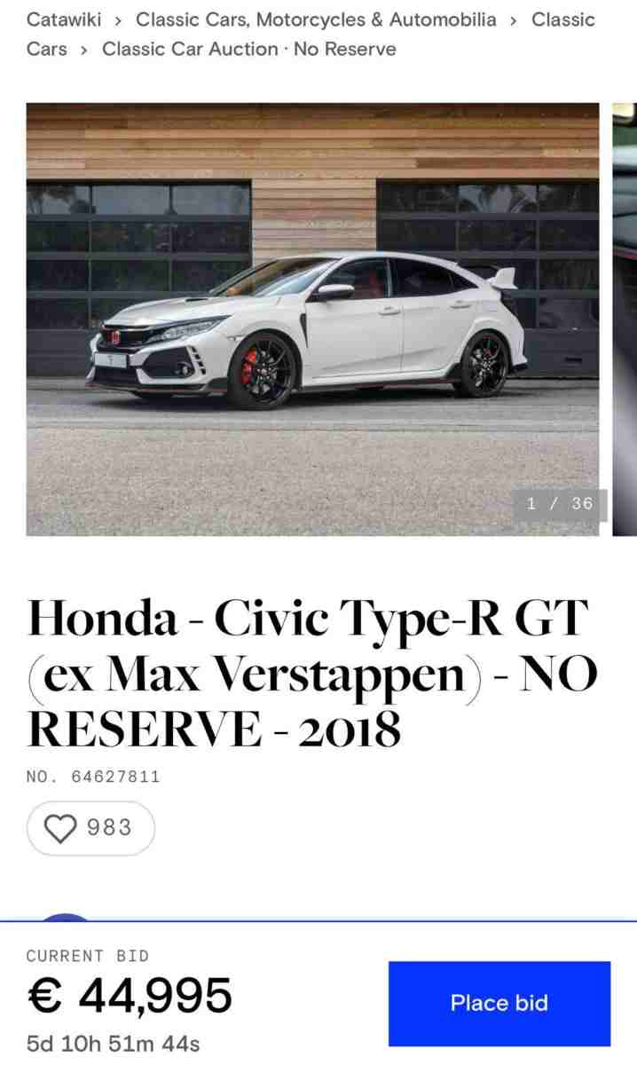 Asta Honda Civic Verstappen