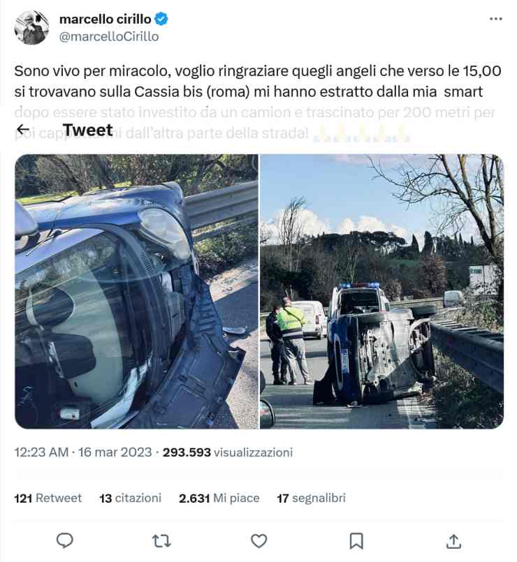 Marcello Cirillo brutto incidente