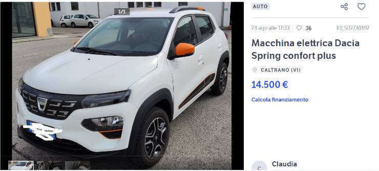 Dacia Spring seconda mano prezzo