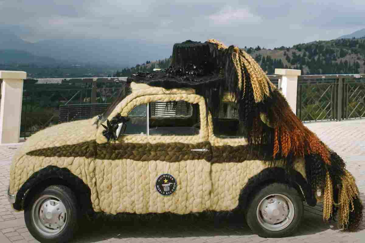 Fiat 500 ricoperta di capelli