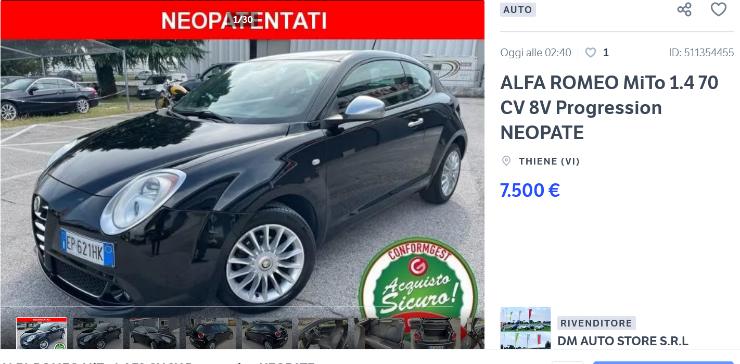 Alfa Romeo Mito prezzo record